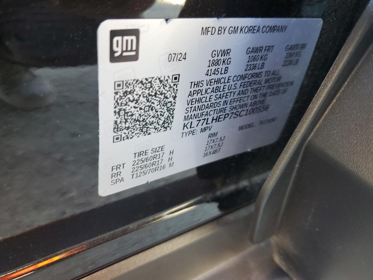 2025 Chevrolet Trax 1Lt VIN: KL77LHEP7SC100556 Lot: 93819355