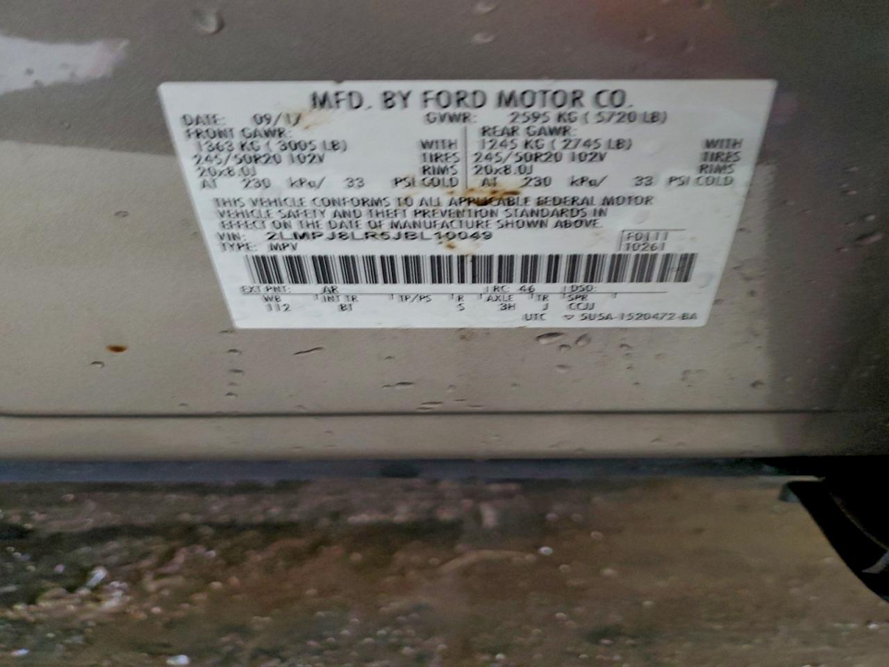 2018 Lincoln Mkx Reserve VIN: 2LMPJ8LR5JBL10049 Lot: 93966625