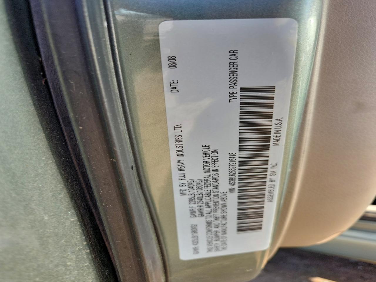 2009 Subaru Legacy 2.5I Limited VIN: 4S3BL626597216418 Lot: 94379435