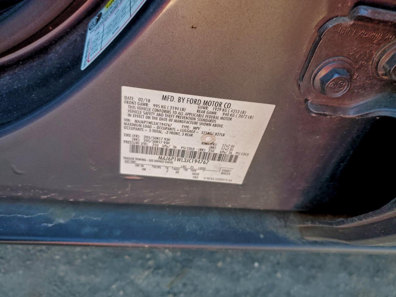 2018 Ford Ecosport Titanium VIN: MAJ6P1WL3JC194767 Lot: 94069785