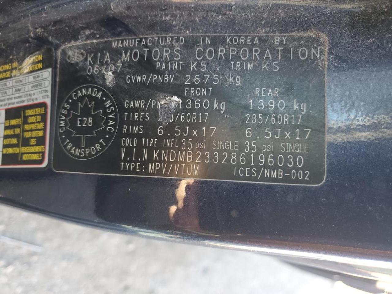 2008 Kia Sedona Ex VIN: KNDMB233286196030 Lot: 91781435