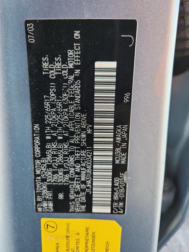 2004 Lexus Rx 330 VIN: JTJHA31U840034211 Lot: 92039295