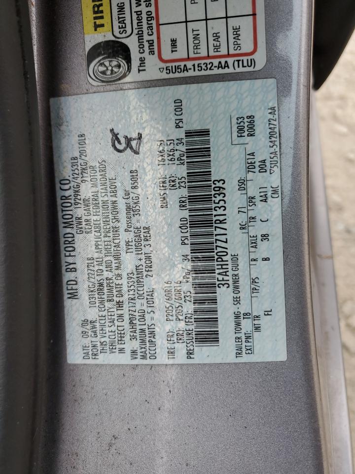 2007 Ford Fusion Se VIN: 3FAHP07Z17R135393 Lot: 93887565