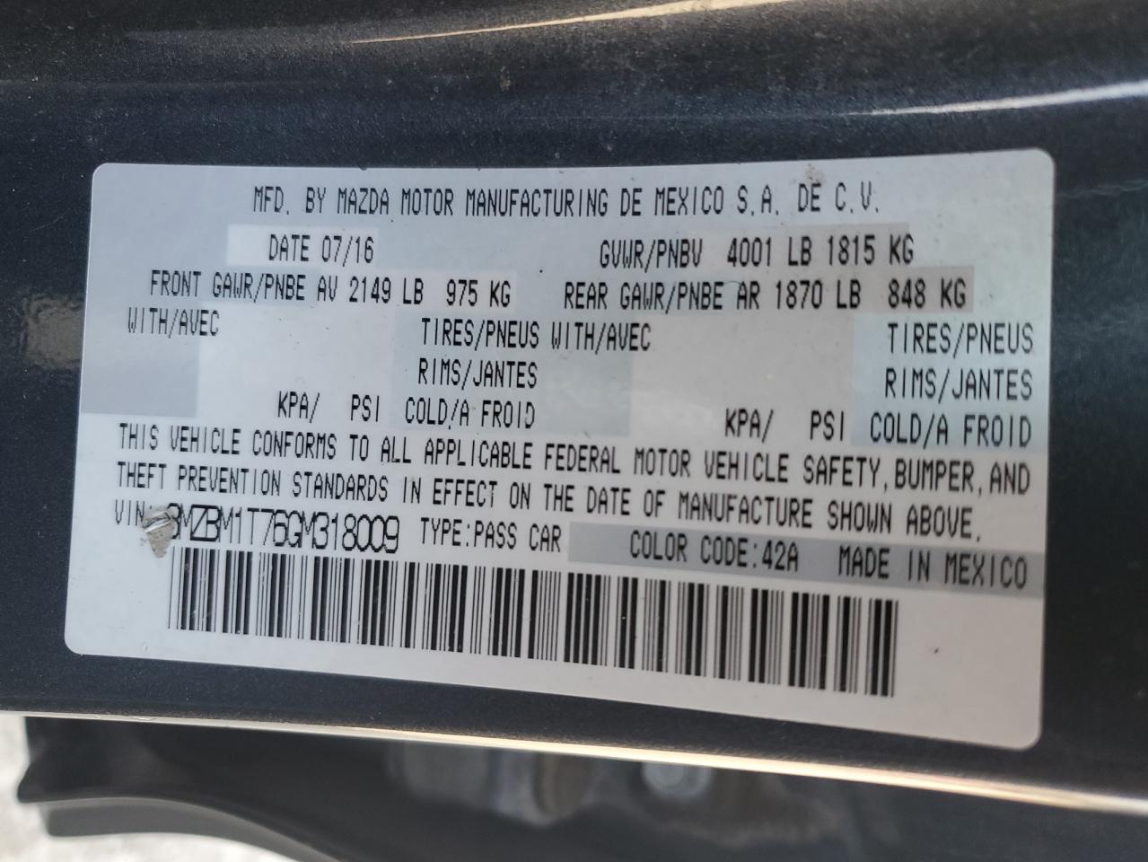 2016 Mazda 3 Sport VIN: 3MZBM1T76GM318009 Lot: 92739215