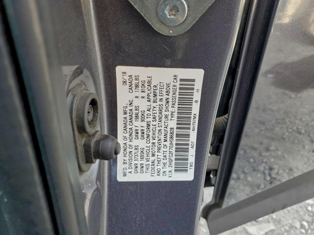 2018 Honda Civic Ex VIN: 2HGFC2F70JH586828 Lot: 94684415