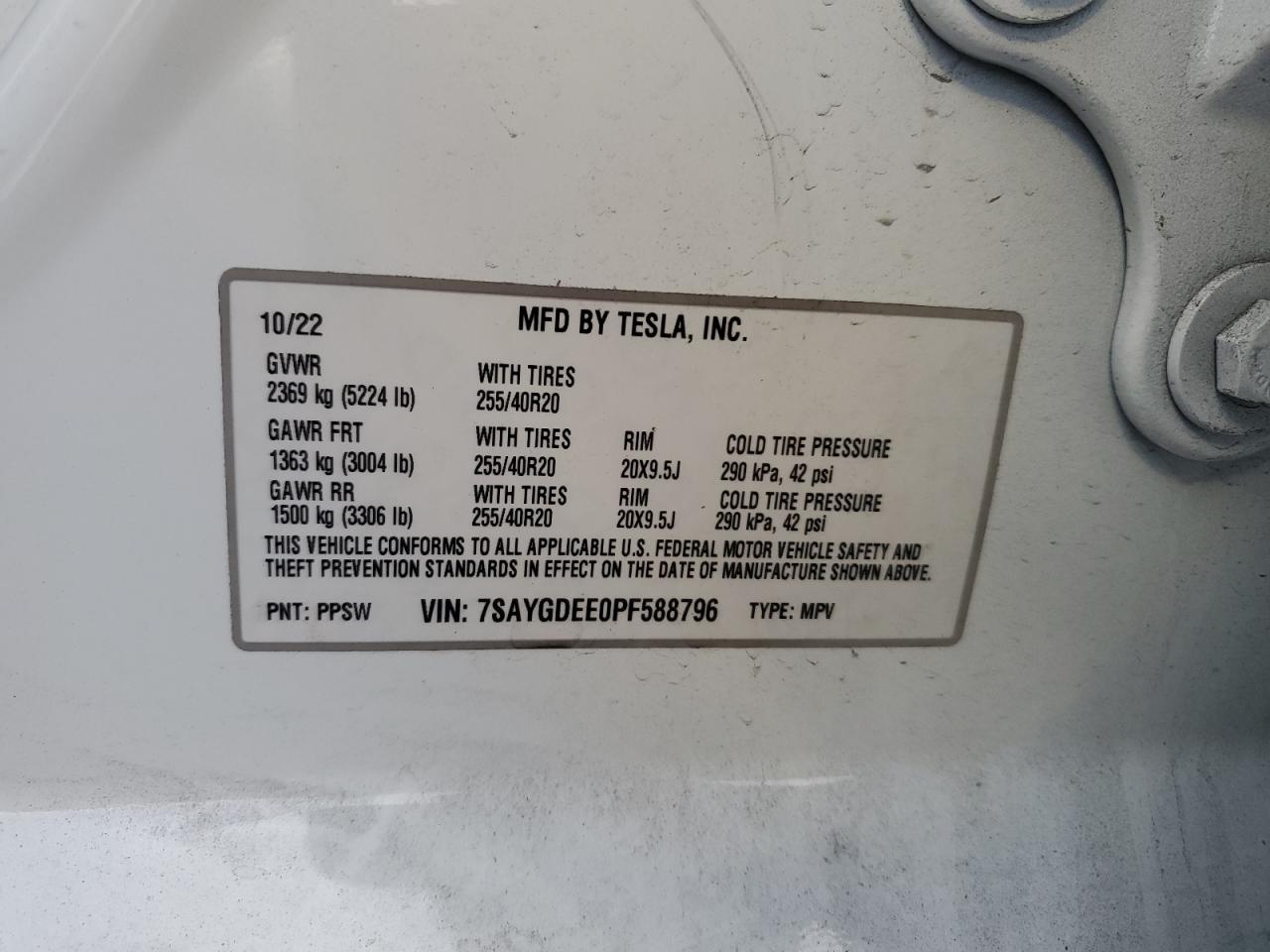 2023 Tesla Model Y VIN: 7SAYGDEE0PF588796 Lot: 92389005