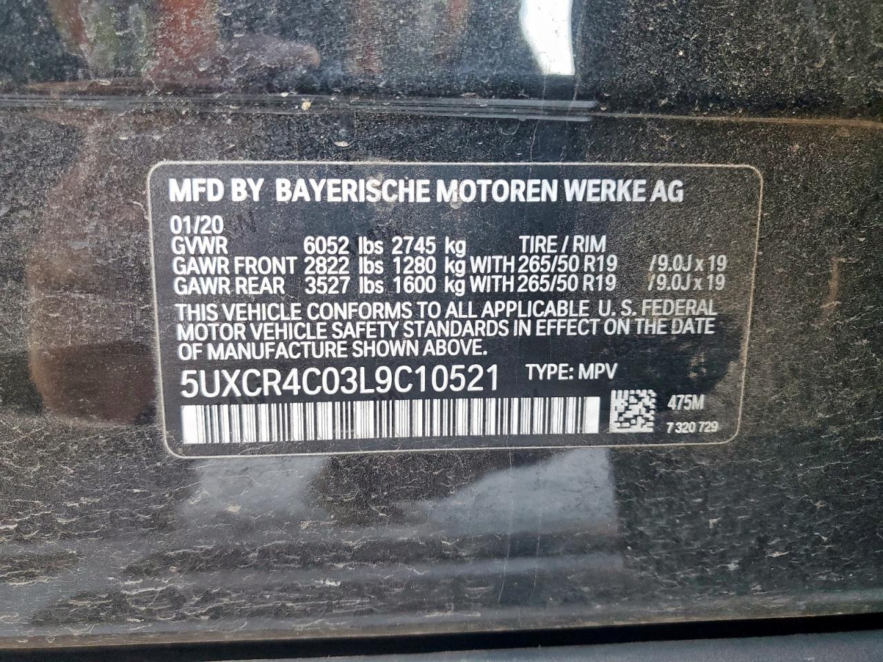 2020 BMW X5 Sdrive 40I VIN: 5UXCR4C03L9C10521 Lot: 92033365