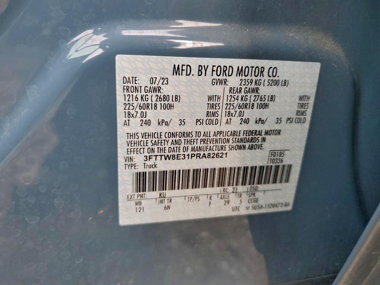 2023 Ford Maverick Xl VIN: 3FTTW8E31PRA82621 Lot: 94642625