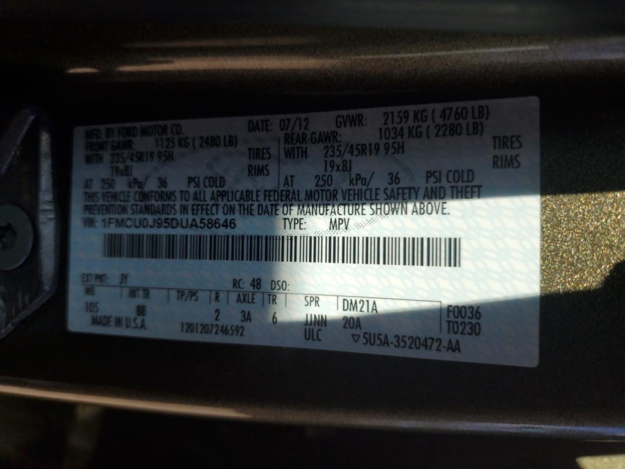 2013 Ford Escape Titanium VIN: 1FMCU0J95DUA58646 Lot: 89645815