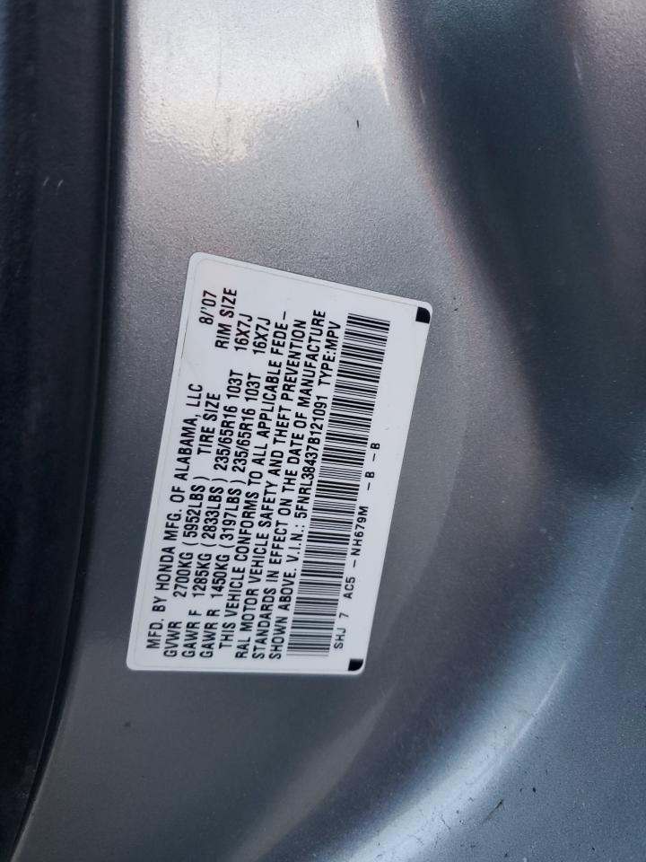 2007 Honda Odyssey Ex VIN: 5FNRL38437B121091 Lot: 93698015