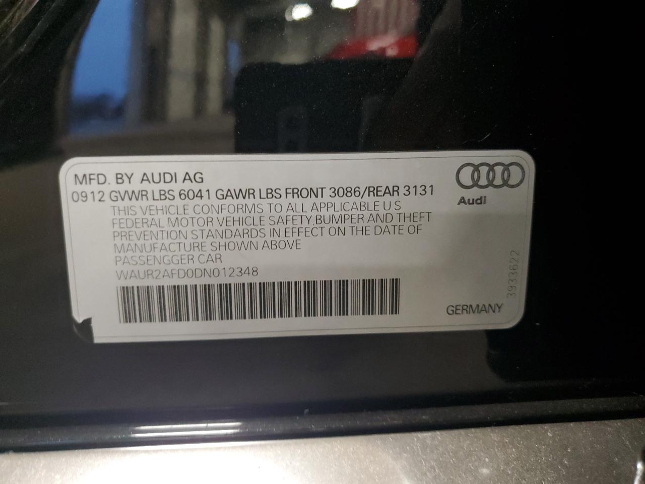2013 Audi A8 L Quattro VIN: WAUR2AFD0DN012348 Lot: 93516895