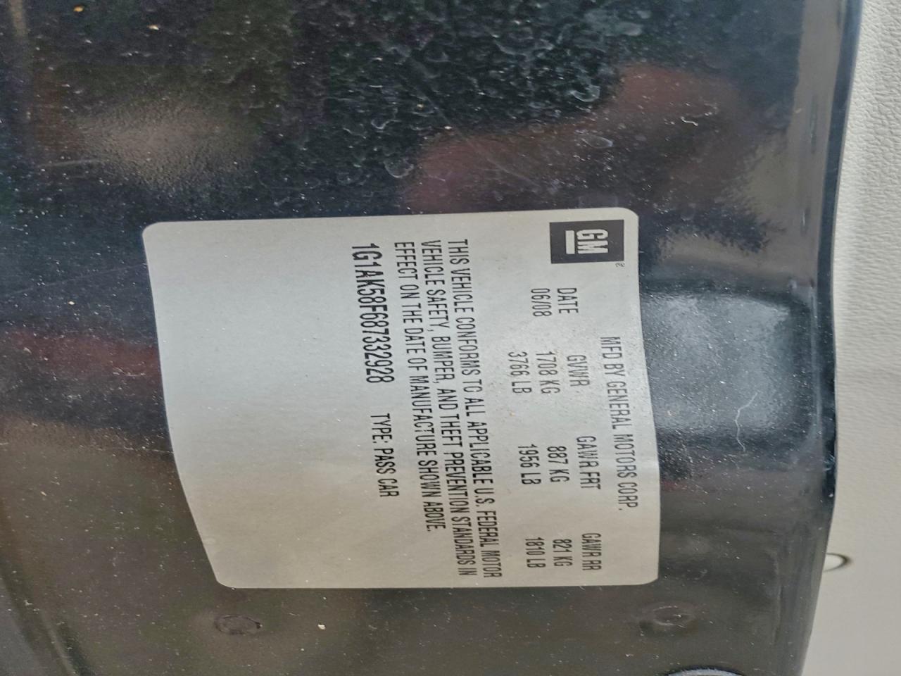 2008 Chevrolet Cobalt Ls VIN: 1G1AK58F687332928 Lot: 94307595