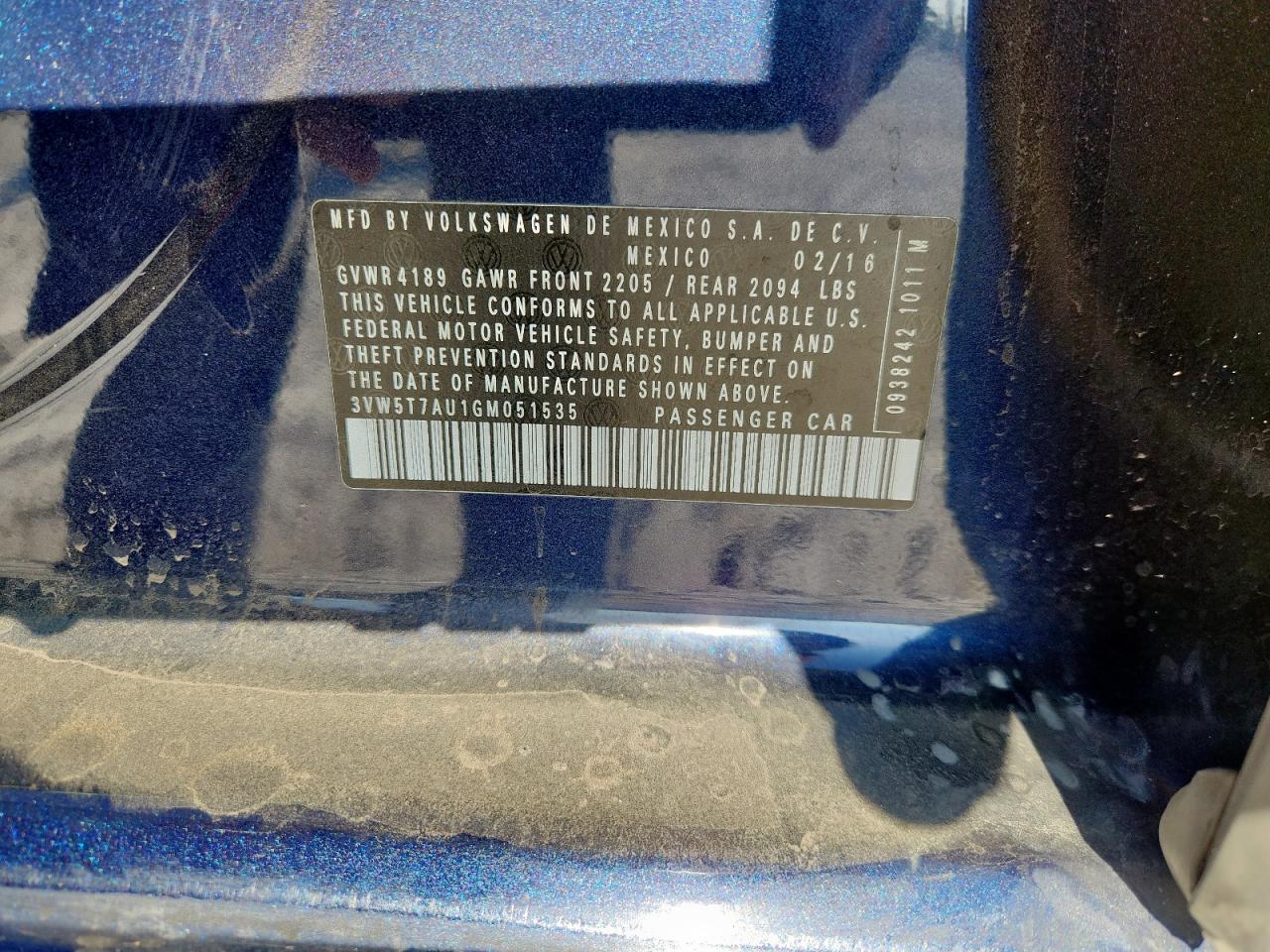 2016 Volkswagen Gti S/Se VIN: 3VW5T7AU1GM051535 Lot: 92634215