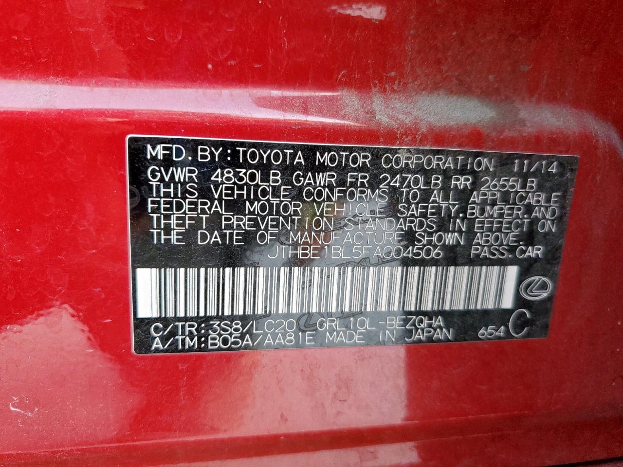 2015 Lexus Gs 350 VIN: JTHBE1BL5FA004506 Lot: 91380995