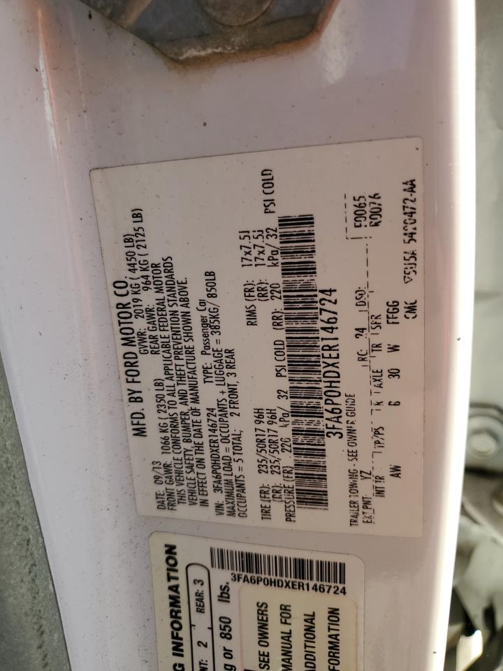 2014 Ford Fusion Se VIN: 3FA6P0HDXER146724 Lot: 93387025