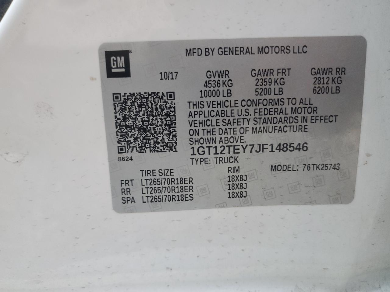 2018 GMC Sierra K2500 Slt VIN: 1GT12TEY7JF148546 Lot: 91048265