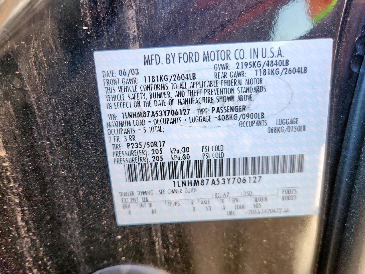 2003 Lincoln Ls VIN: 1LNHM87A53Y706127 Lot: 92102835