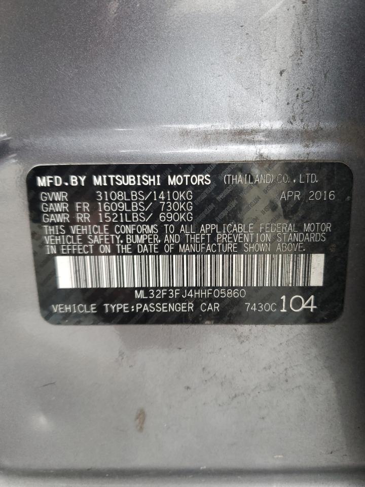 2017 Mitsubishi Mirage G4 Es VIN: ML32F3FJ4HHF05860 Lot: 91937845