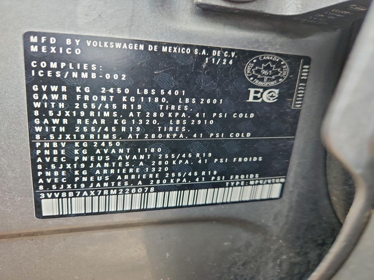 2024 Volkswagen Tiguan Se R-Line Black VIN: 3VV8B7AX7RM226078 Lot: 94082955