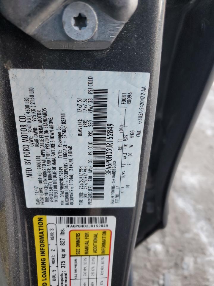 2018 Ford Fusion Se VIN: 3FA6P0HD2JR152849 Lot: 93374105