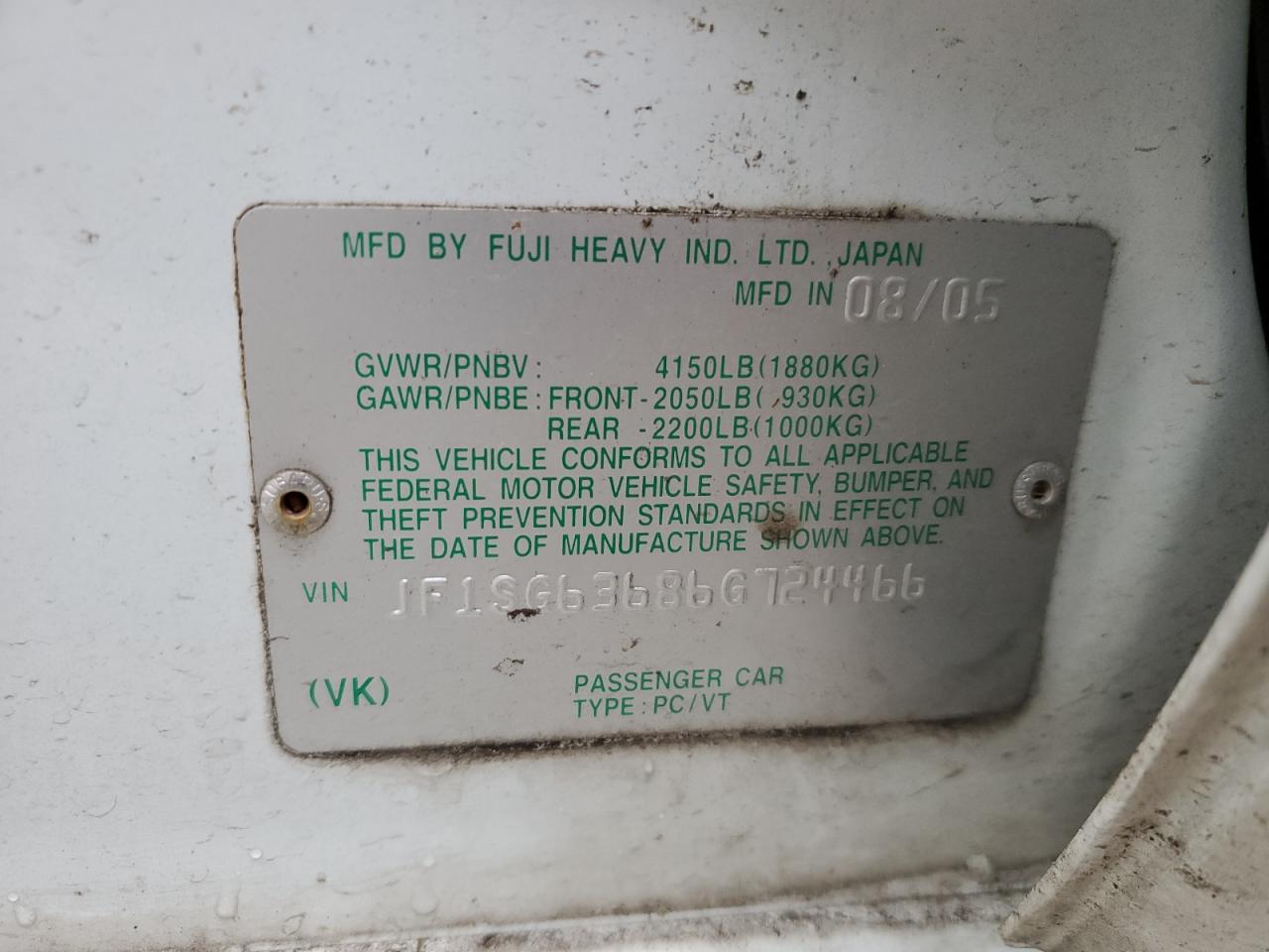 2006 Subaru Forester 2.5X VIN: JF1SG63686G724466 Lot: 92311315