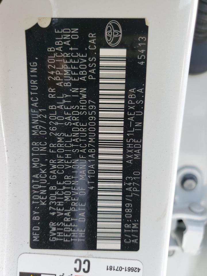 2021 Toyota Avalon Limited VIN: 4T1DA1AB7MU009597 Lot: 92481595