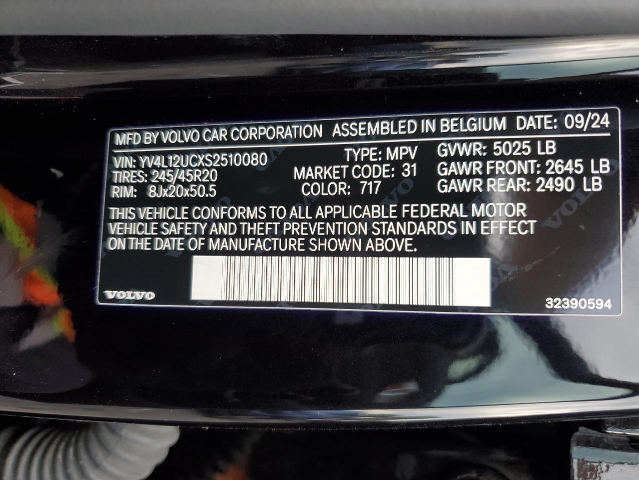 2025 Volvo Xc40 Plus VIN: YV4L12UCXS2510080 Lot: 92093745