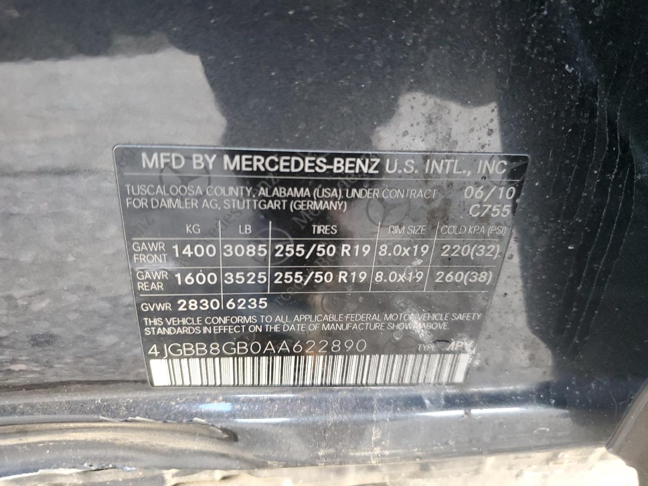 2010 Mercedes-Benz Ml 350 4Matic VIN: 4JGBB8GB0AA622890 Lot: 92093445