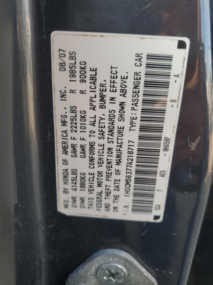 2007 Honda Accord Se VIN: 1HGCM56377A218717 Lot: 93644605