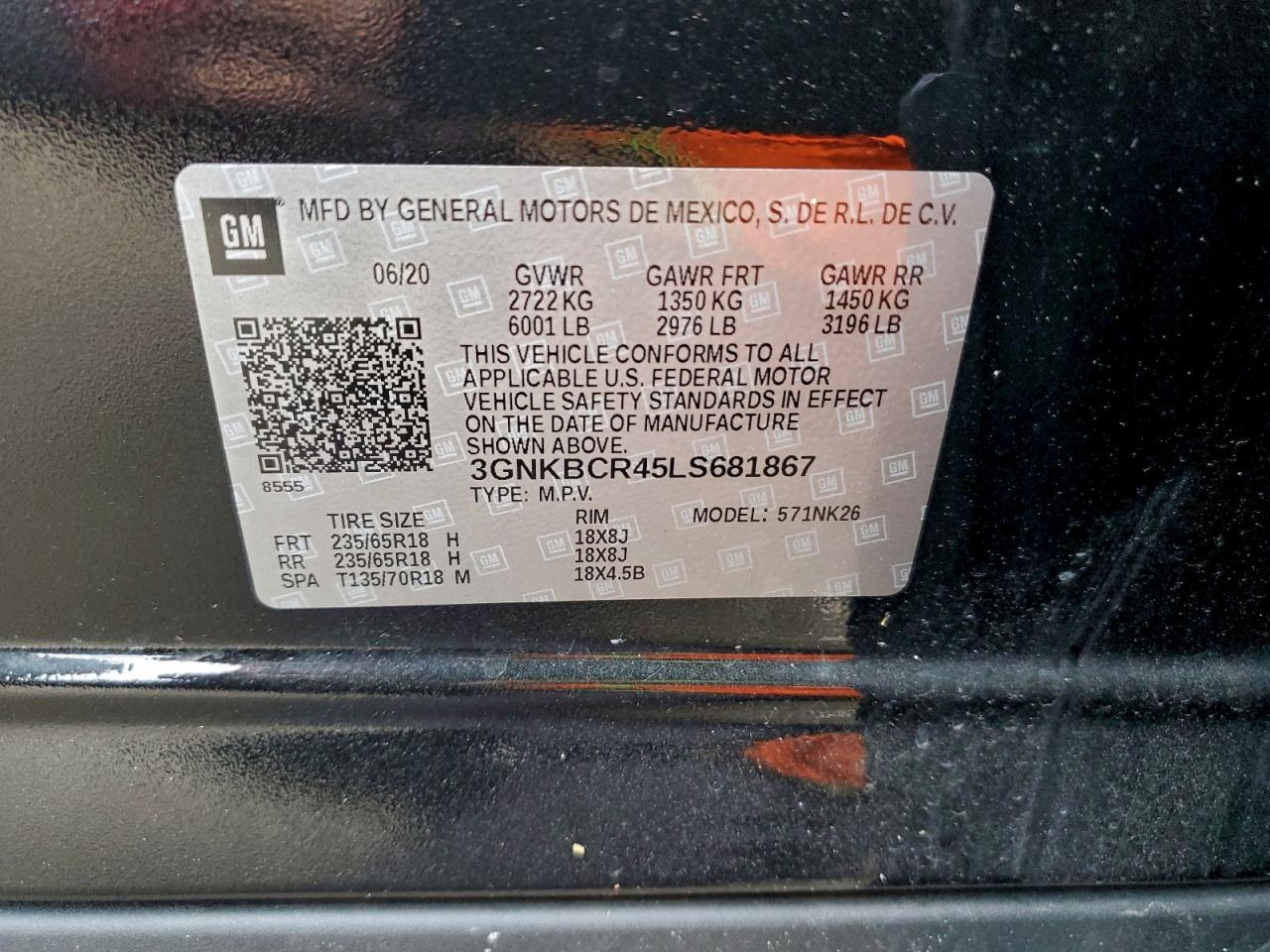 2020 Chevrolet Blazer 2Lt VIN: 3GNKBCR45LS681867 Lot: 93817665