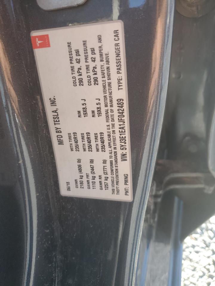 2018 Tesla Model 3 VIN: 5YJ3E1EA1JF042489 Lot: 90220075
