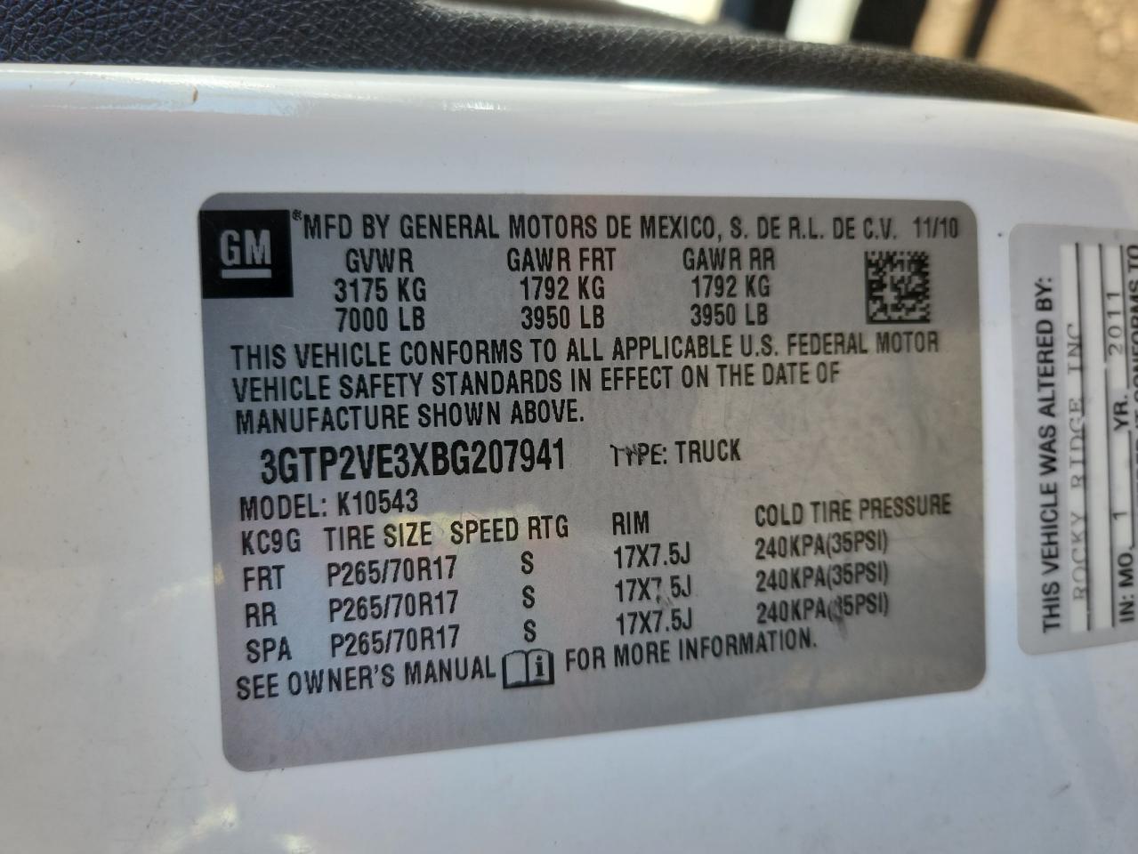 2011 GMC Sierra K1500 Sle VIN: 3GTP2VE3XBG207941 Lot: 91729755