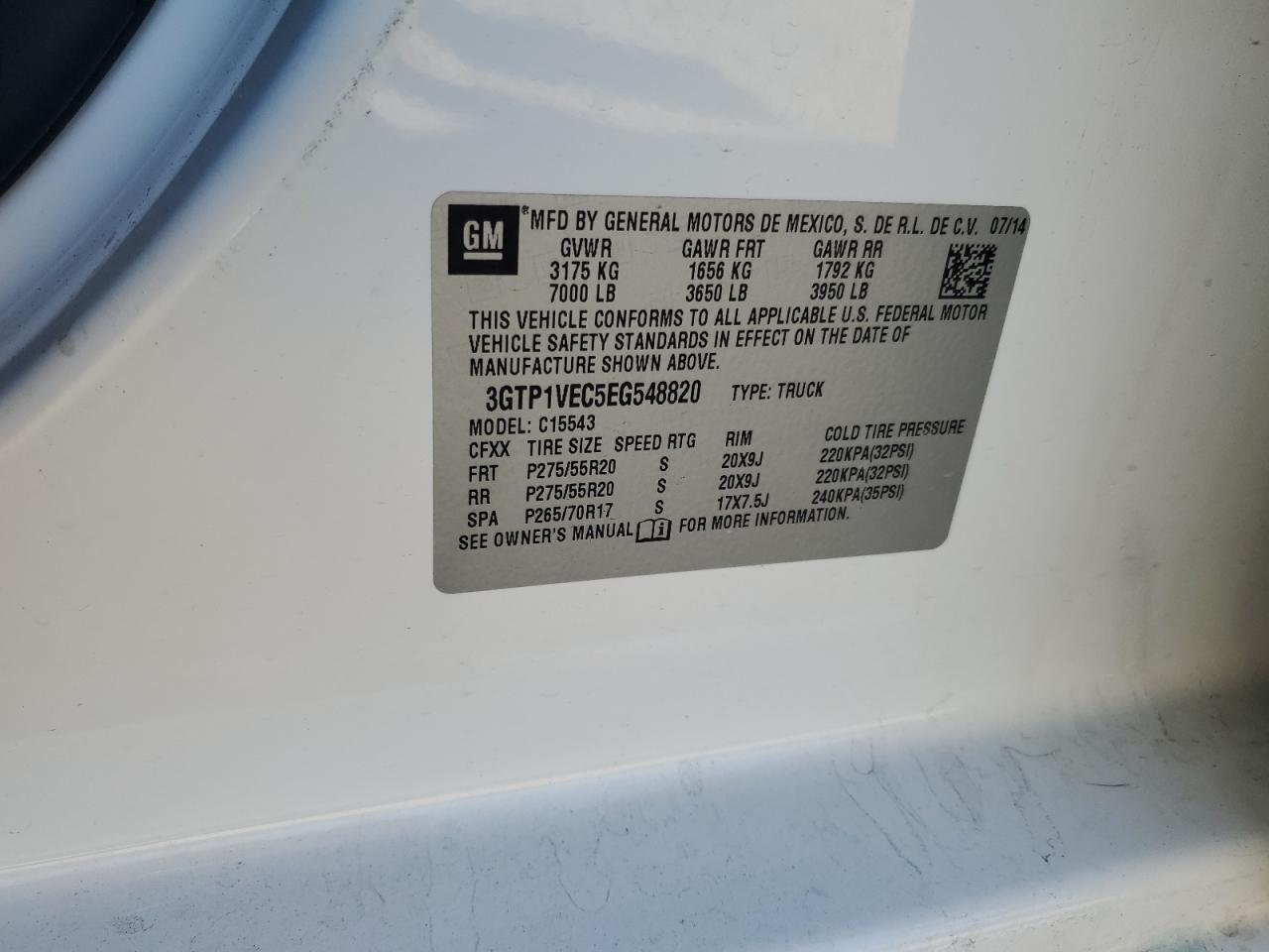 2014 GMC Sierra C1500 Slt VIN: 3GTP1VEC5EG548820 Lot: 90744165