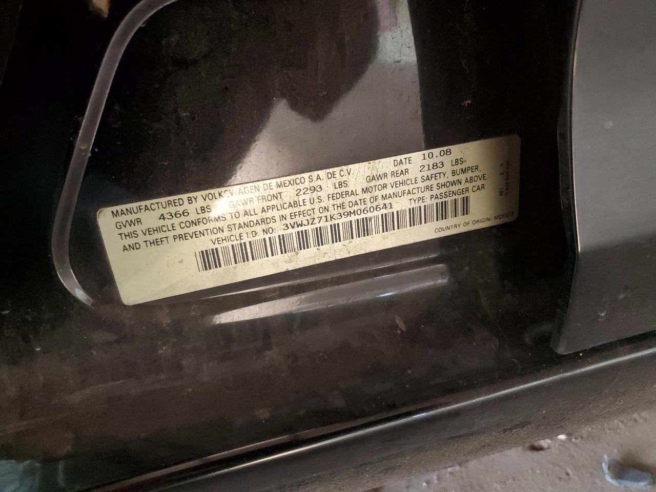 2009 Volkswagen Jetta S VIN: 3VWJZ71K39M060641 Lot: 92299625