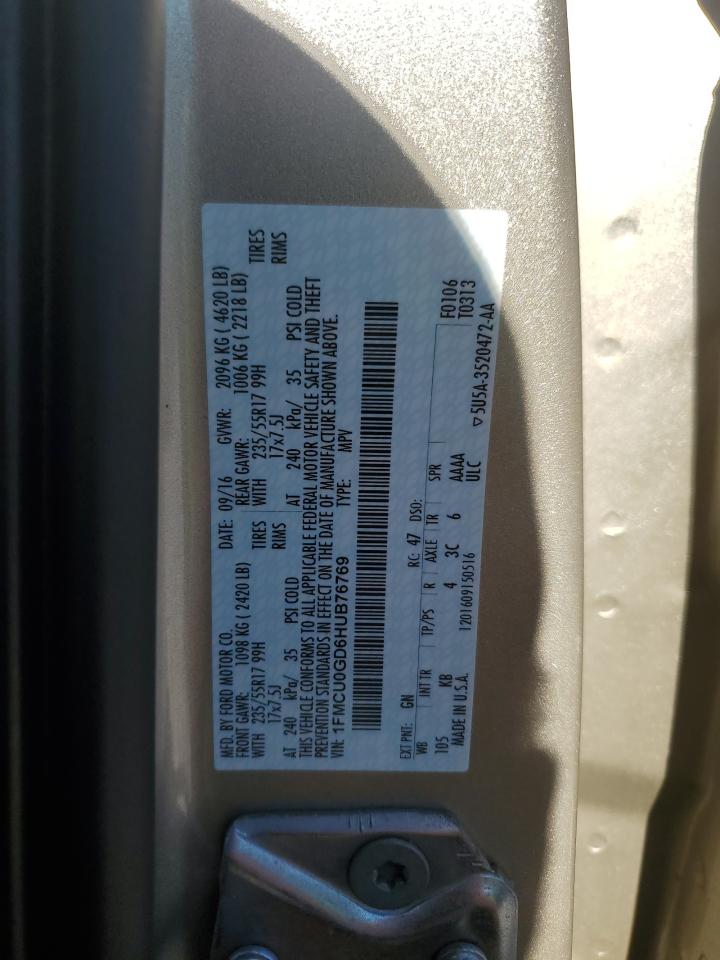 2017 Ford Escape Se VIN: 1FMCU0GD6HUB76769 Lot: 91609625