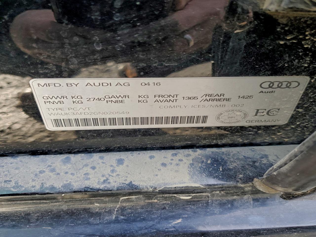 2016 Audi A8 Quattro VIN: WAUK3AFD2GN020549 Lot: 94216625