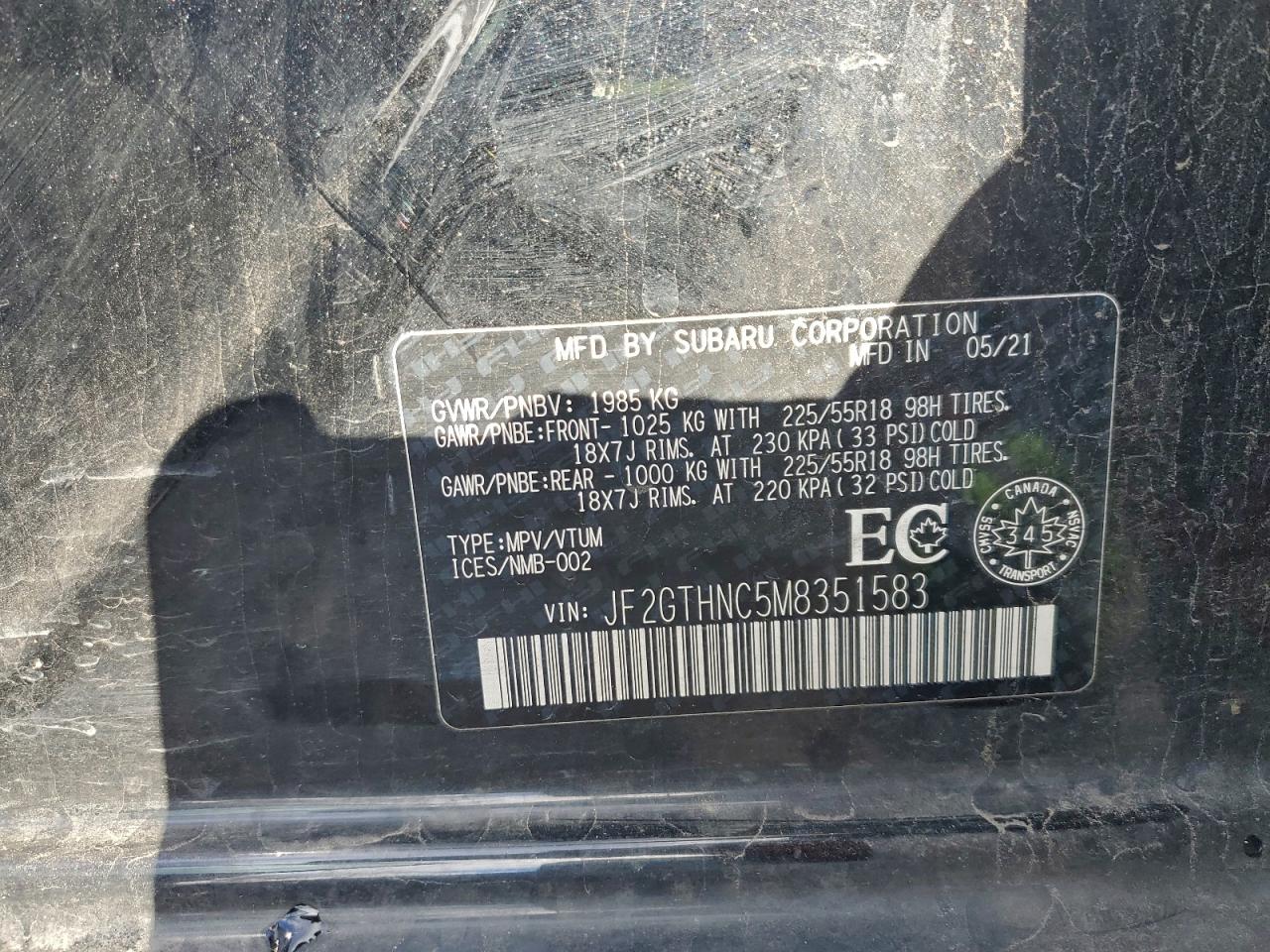 2021 Subaru Crosstrek Limited VIN: JF2GTHNC5M8351583 Lot: 94064545