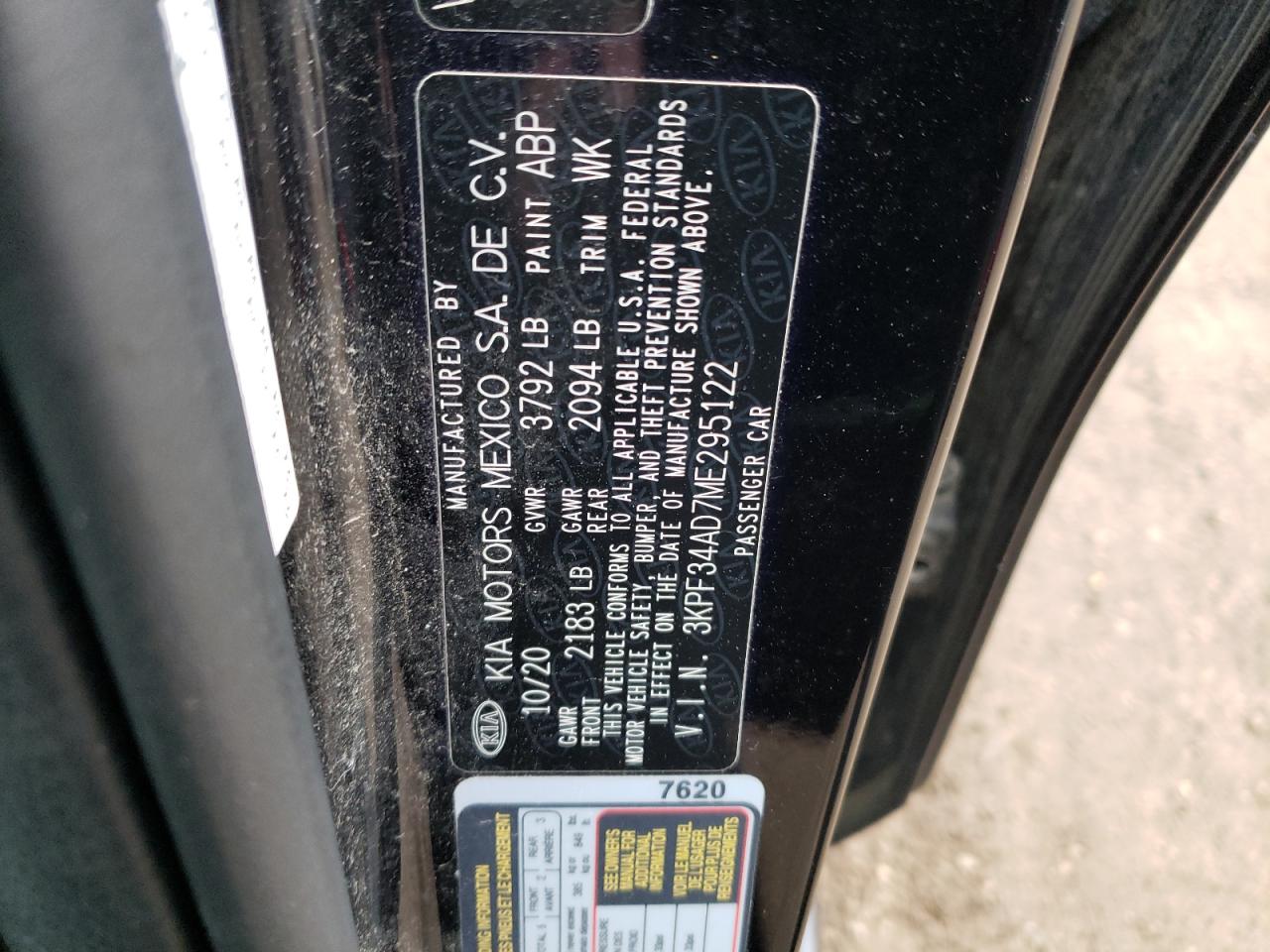 2021 Kia Forte Gt Line VIN: 3KPF34AD7ME295122 Lot: 93644935