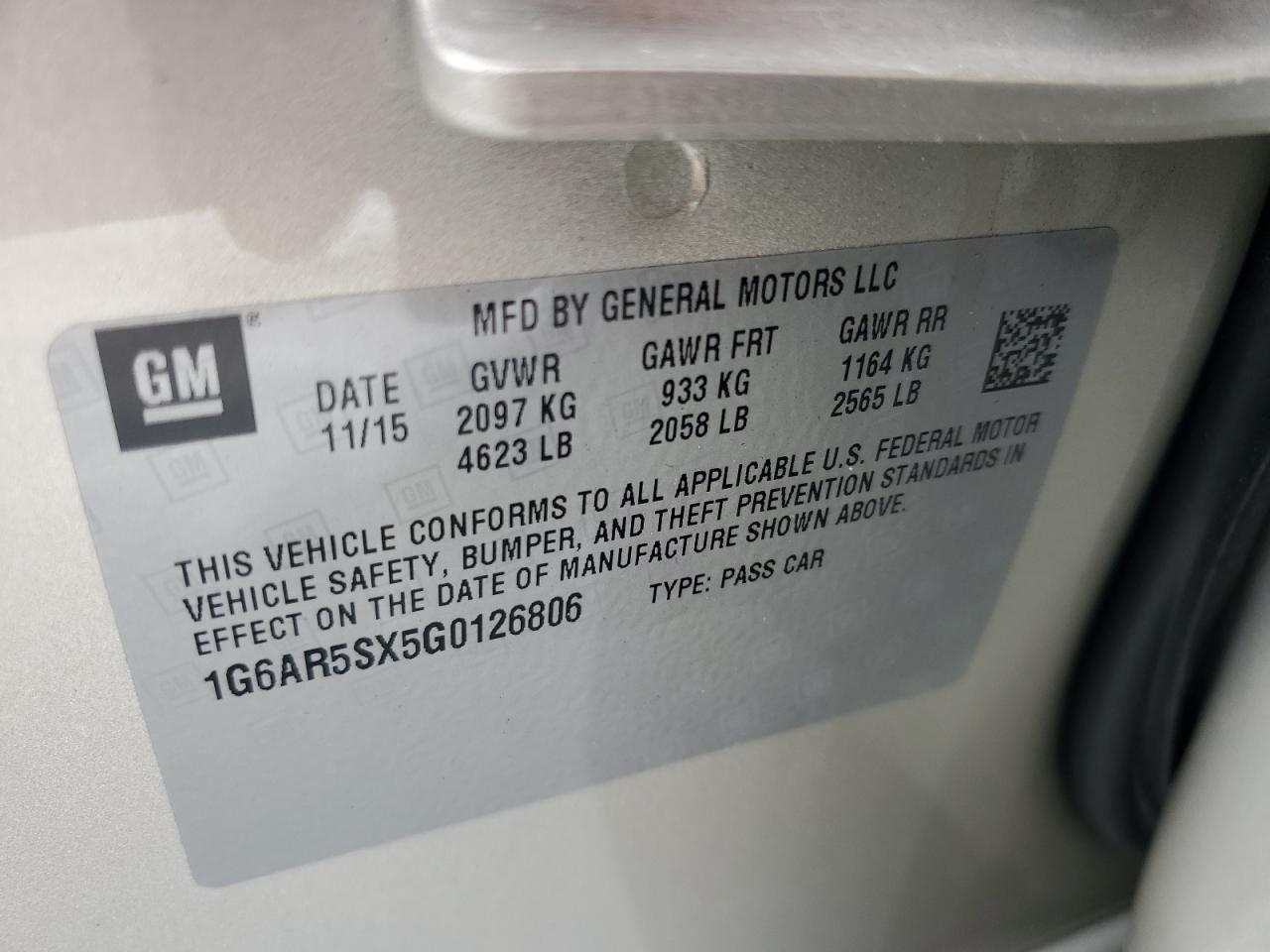 2016 Cadillac Cts Luxury Collection VIN: 1G6AR5SX5G0126806 Lot: 91971735