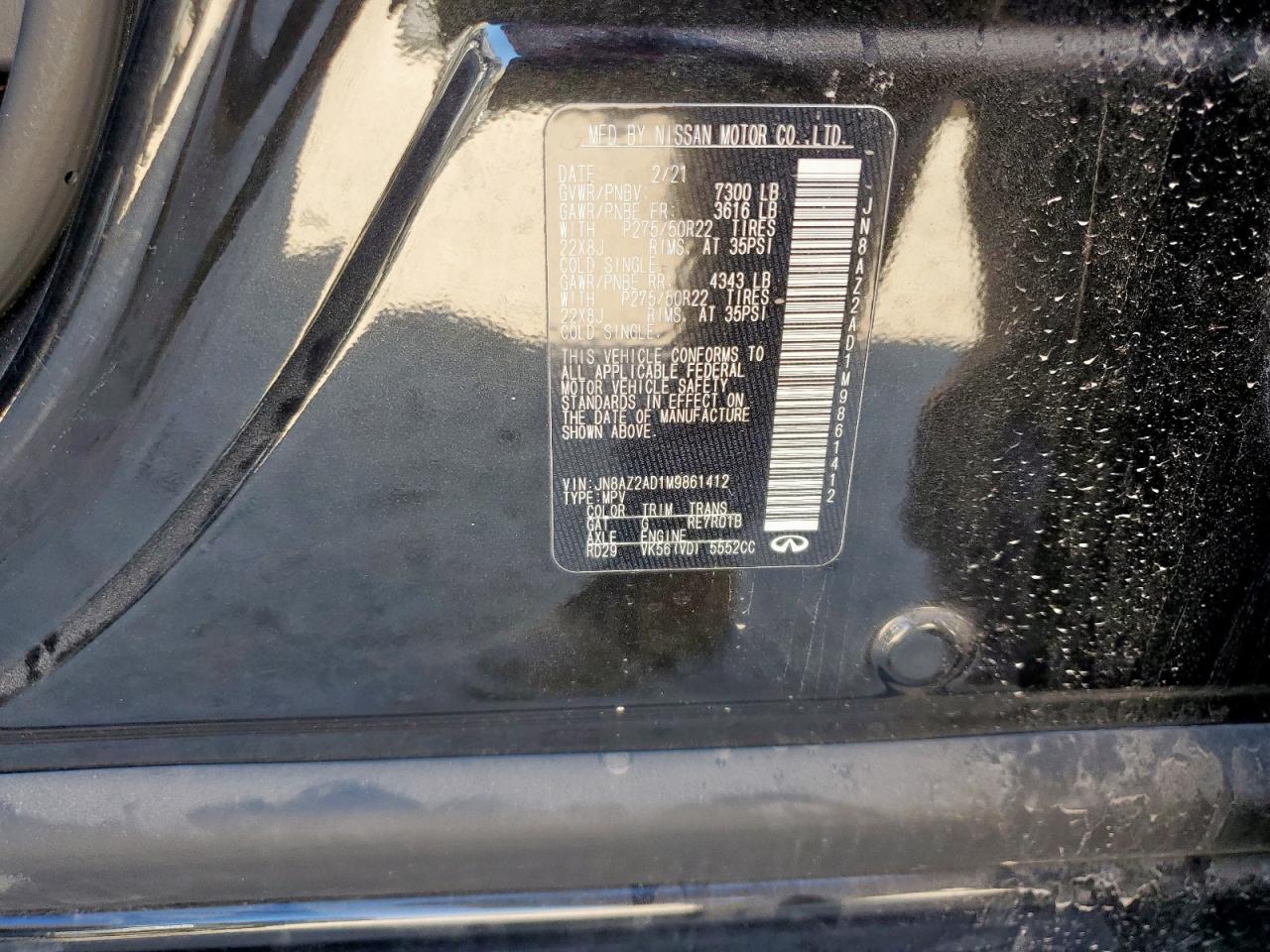 2021 Infiniti Qx80 Luxe VIN: JN8AZ2AD1M9861412 Lot: 91609115