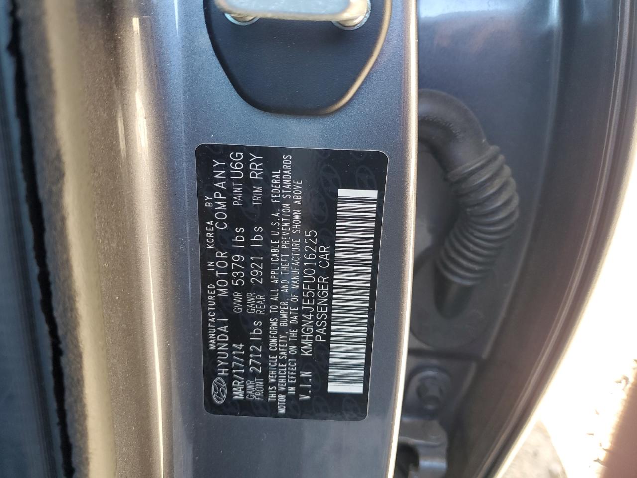 2015 Hyundai Genesis 3.8L VIN: KMHGN4JE5FU016225 Lot: 93110385