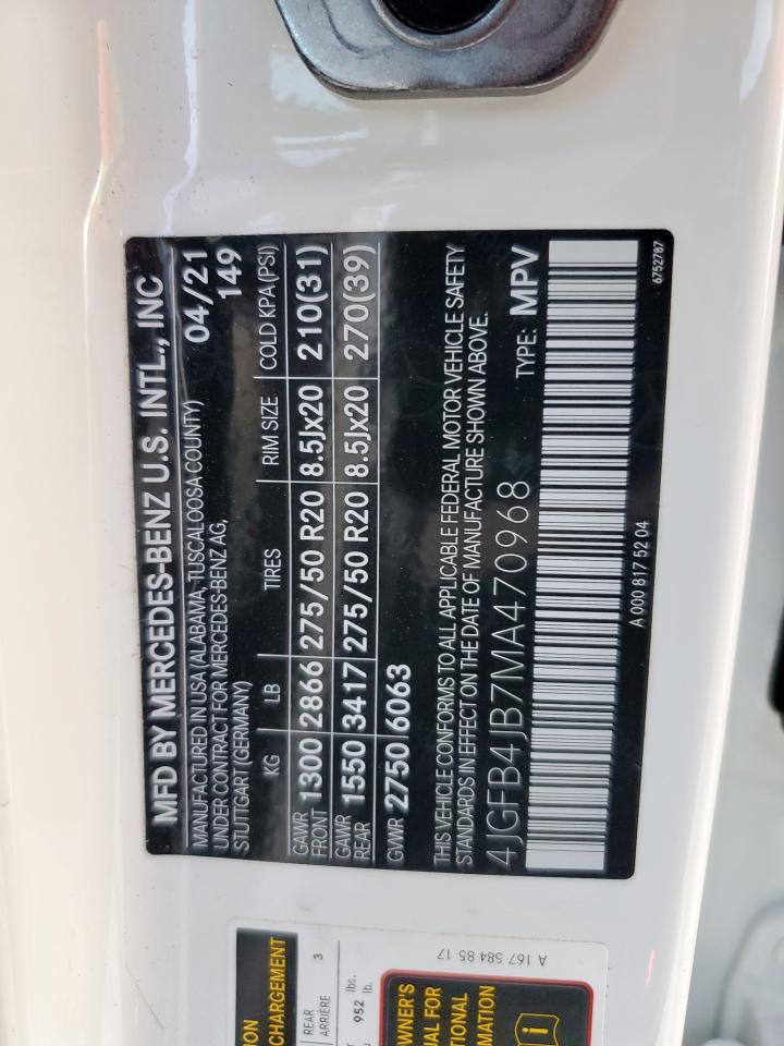 2021 Mercedes-Benz Gle 350 VIN: 4JGFB4JB7MA470968 Lot: 92957005