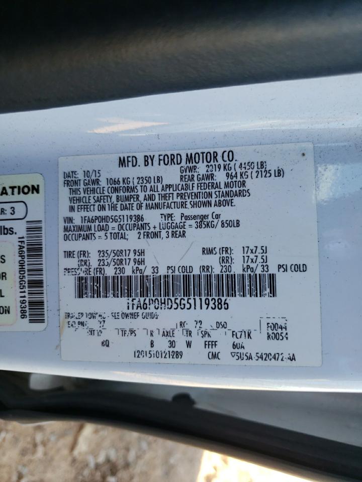 2016 Ford Fusion Se VIN: 1FA6P0HD5G5119386 Lot: 91254615