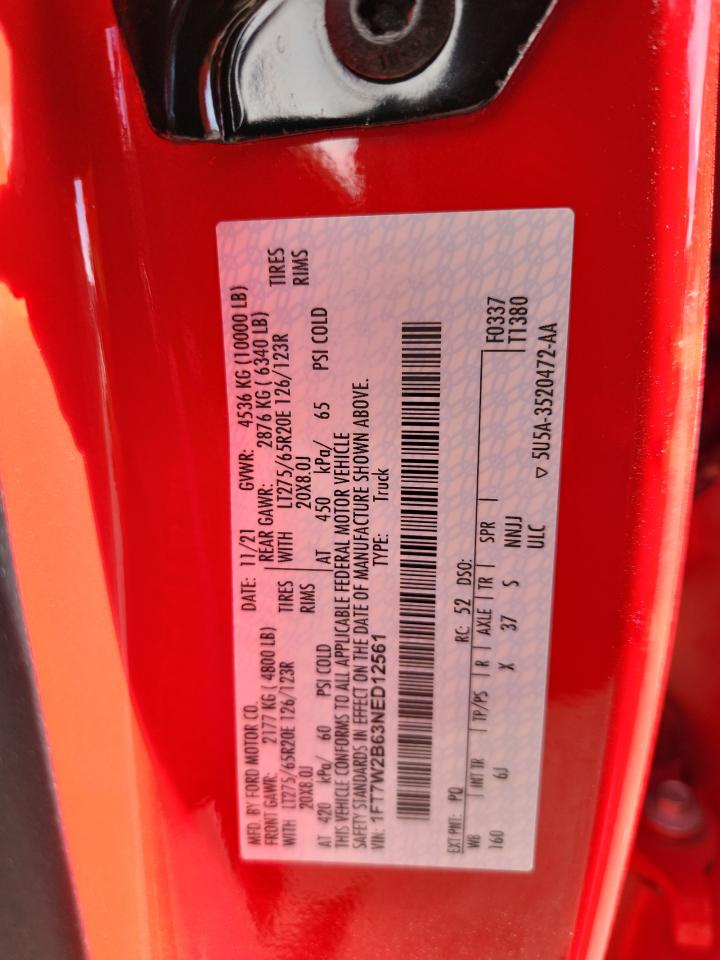 2022 Ford F250 Super Duty VIN: 1FT7W2B63NED12561 Lot: 93032515