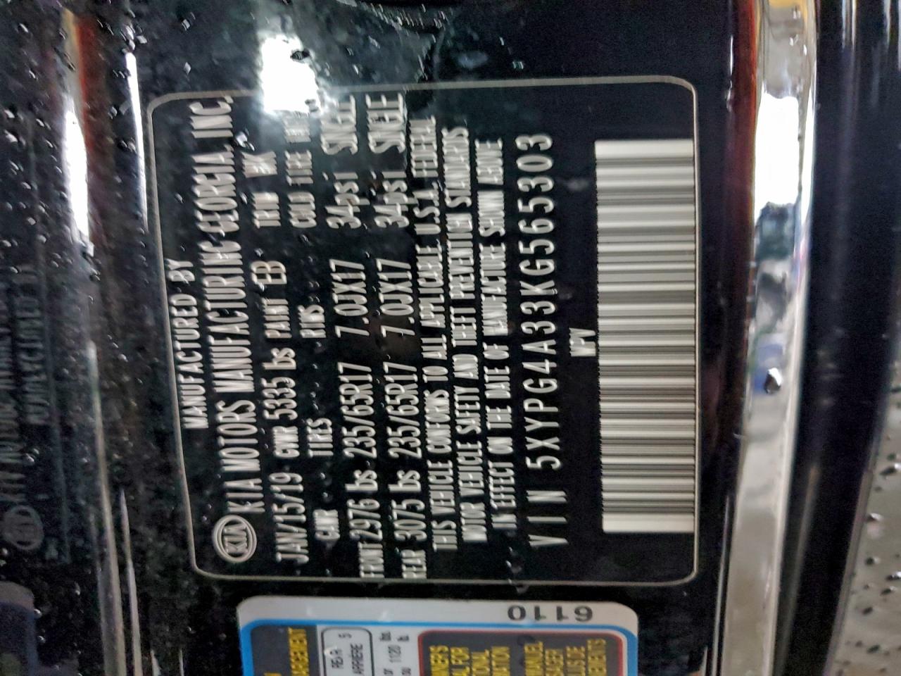 2019 Kia Sorento L VIN: 5XYPG4A33KG565303 Lot: 93819525