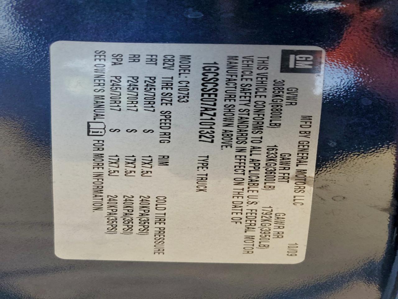 2010 Chevrolet Silverado C1500 Lt VIN: 1GCSCSE07AZ101327 Lot: 94127995