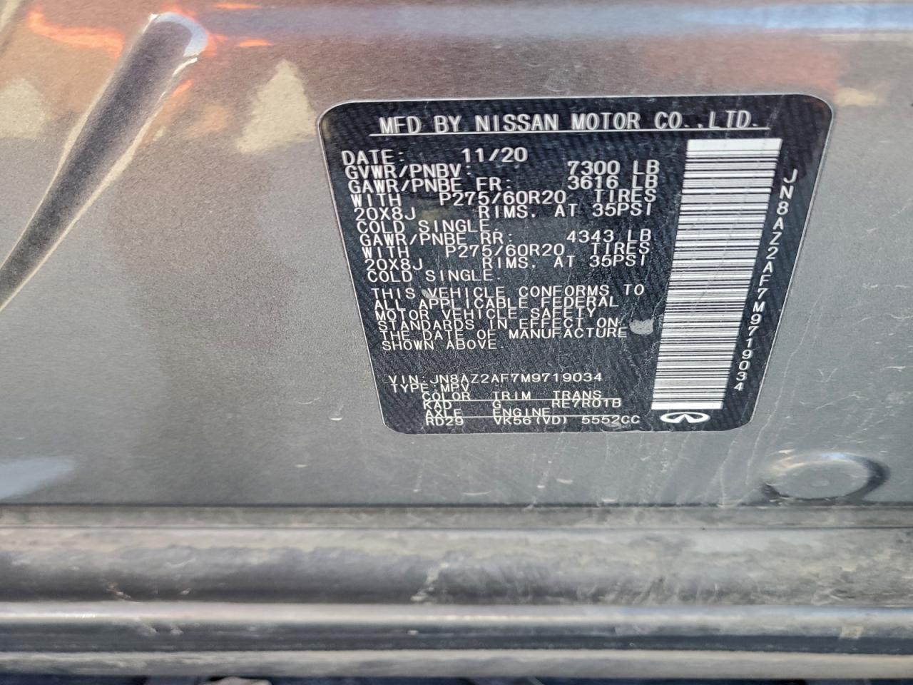 2021 Infiniti Qx80 Luxe VIN: JN8AZ2AF7M9719034 Lot: 92074715