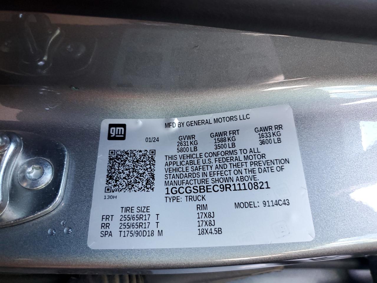 2024 Chevrolet Colorado VIN: 1GCGSBEC9R1110821 Lot: 94061365