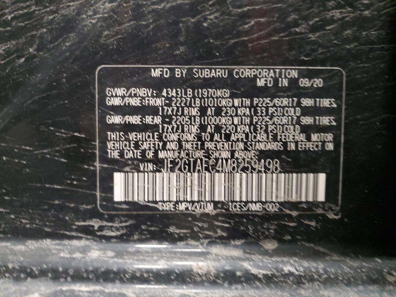 2021 Subaru Crosstrek Premium VIN: JF2GTAEC4M8259498 Lot: 93503155