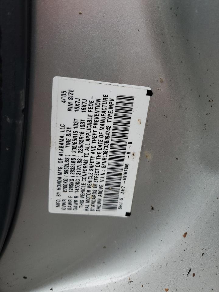 2005 Honda Odyssey Exl VIN: 5FNRL38735B094742 Lot: 93155275